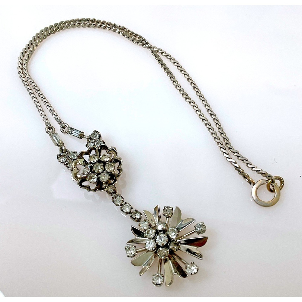 Vintage Rhinestone Necklace 1/20 12K Gold Filled Starburst Atomic CRO 15" Silver